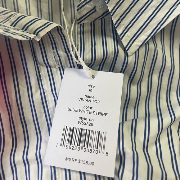 Walter Baker Vivian Striped Cotton Poplin Shirt Blue White Stripes Medium NWT - Picture 9 of 10